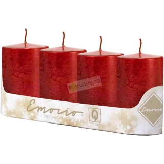 Emocio rustikální adventní svíčky 50x100 mm červené metalické 4 ks