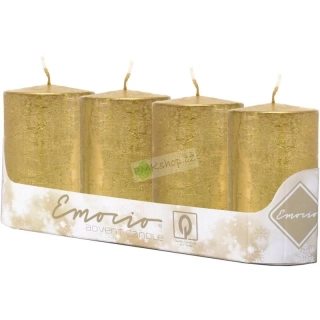 Emocio rustikální adventní svíčky 50x100 mm zlaté 4 ks