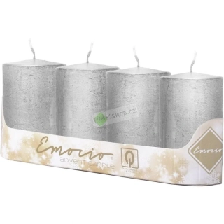 Emocio rustikální adventní svíčky 50x100 mm stříbrné 4 ks