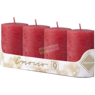 Emocio rustikální adventní svíčky 50x100 mm červené 4 ks