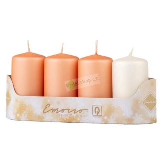 Emocio adventní svíčky 50x90 mix oranžových a krémových barev metalické matné 4 ks
