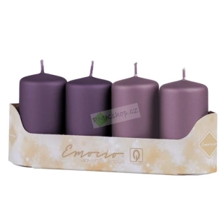 Emocio adventní svíčky 50x90 mix světle a tmavě fialových barev metalické matné 4 ks