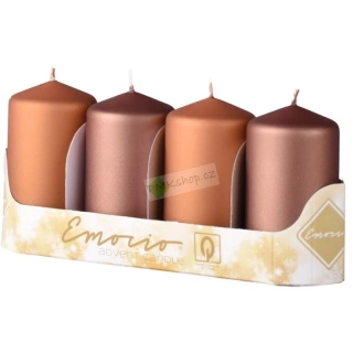 Emocio adventní svíčky 50x90 mix světle a tmavě hnědých barev metalické matné 4 ks