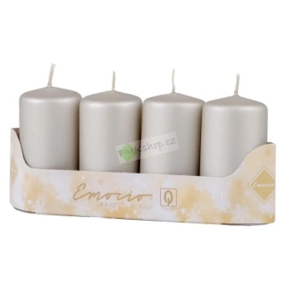 Emocio adventní svíčky 50x90 stříbrné metalické matné 4 ks