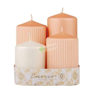 Emocio adventní svíčky stupňovité 65 mm oranžová a krémová - rýhované a hladké 4 ks